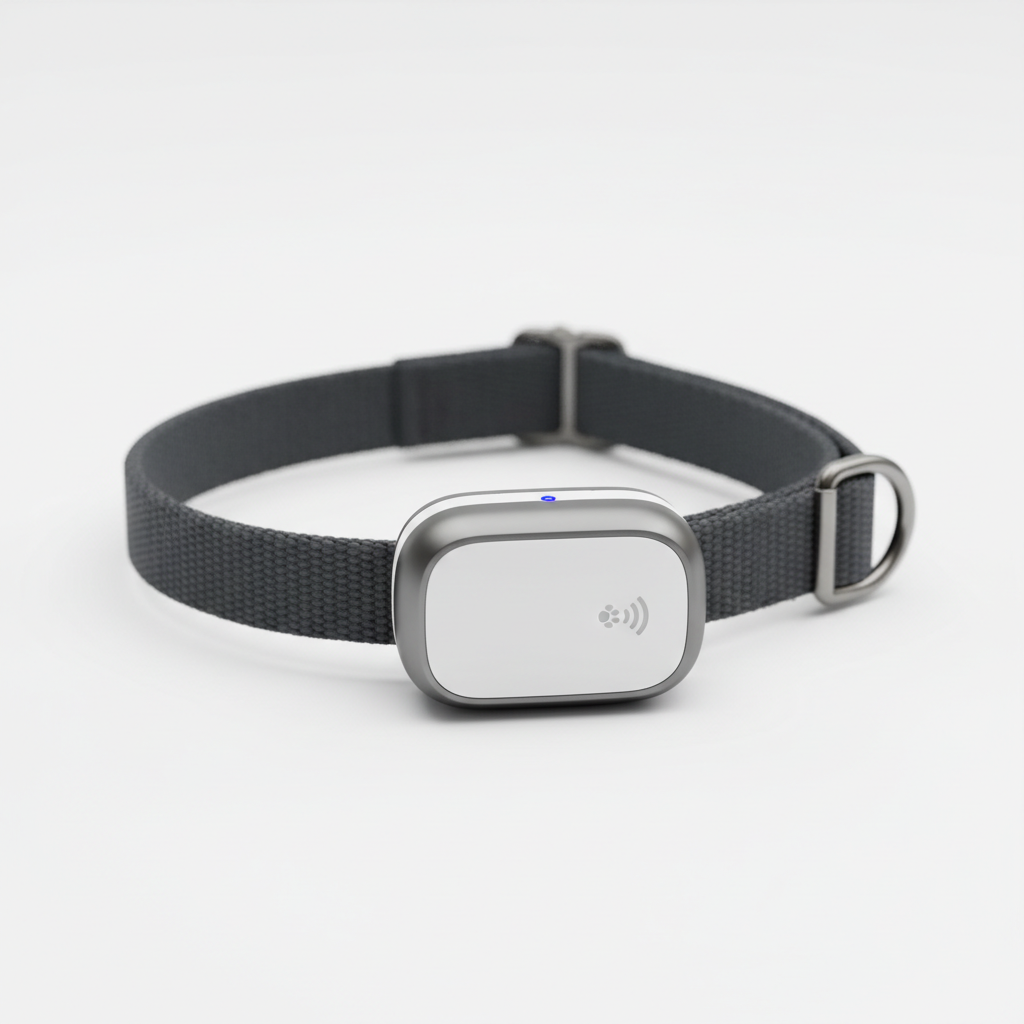 PawTrack Pro GPS Pet Tracker on a dog collar
